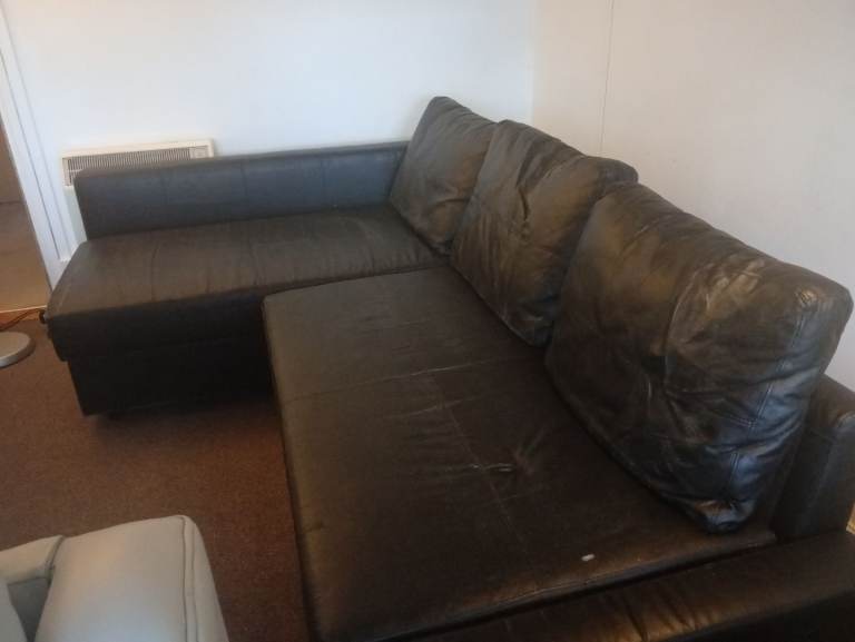 Faux Leather Left Hand Corner Sofa Bed With Storage – Black