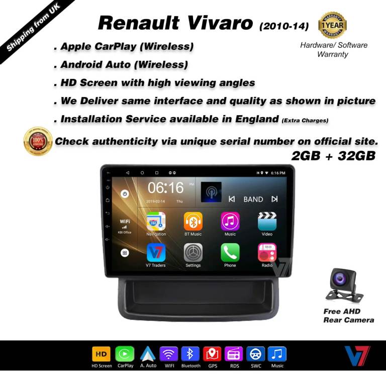 Renault Vivaro 2010-14 CARPLAY Android Auto HD Screen Head Unit GPS Stereo LCD Panel V7