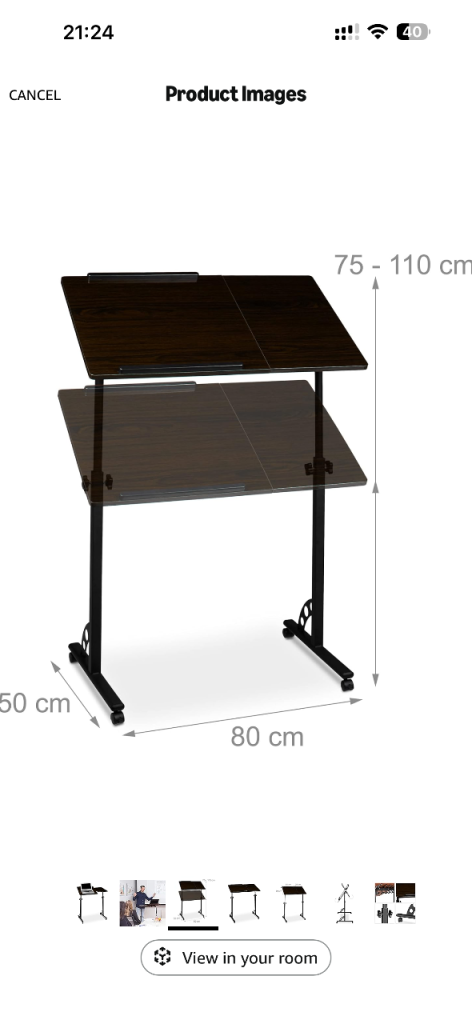 Adjustable Rolling Laptop Desk - Dark Wood & Black