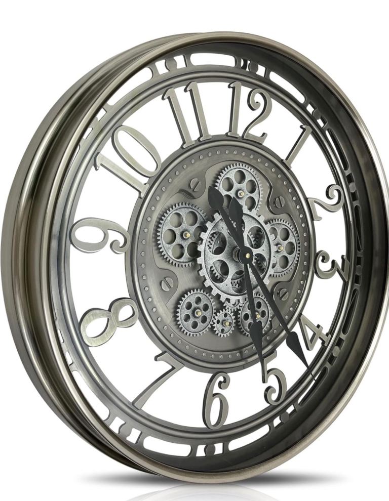 Moving Gears Wall Clock 53.5cm Black Sliver Arabic Numbers|Unique Vintage Design
