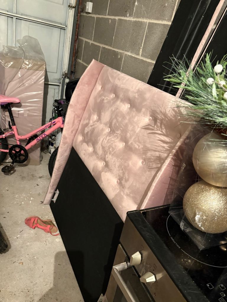 Pink suede bed frame Single 