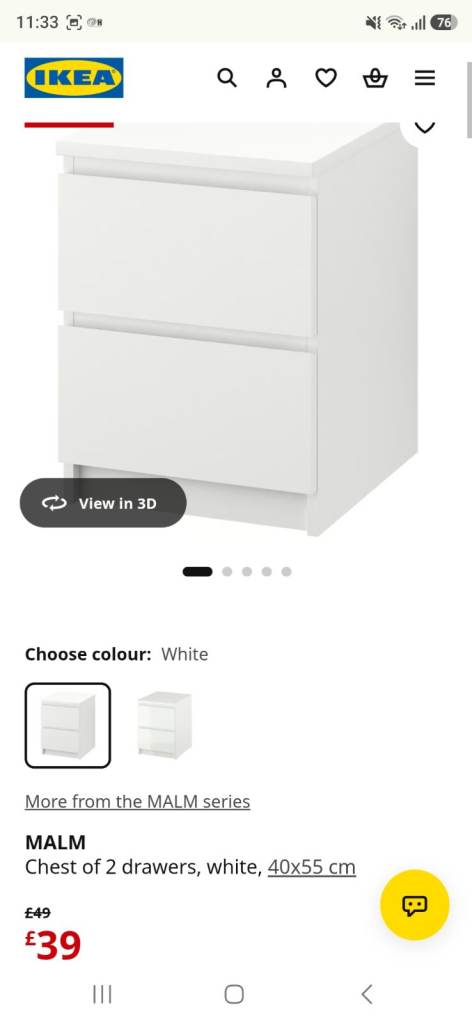 IKEA MALM Chest of 2 Drawers – White, Good Condition