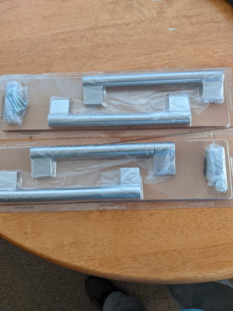 6 PAIRS OF SEALED PACKS OF BRUSHED NICKEL EFFECT KEYHOLE HANDLES