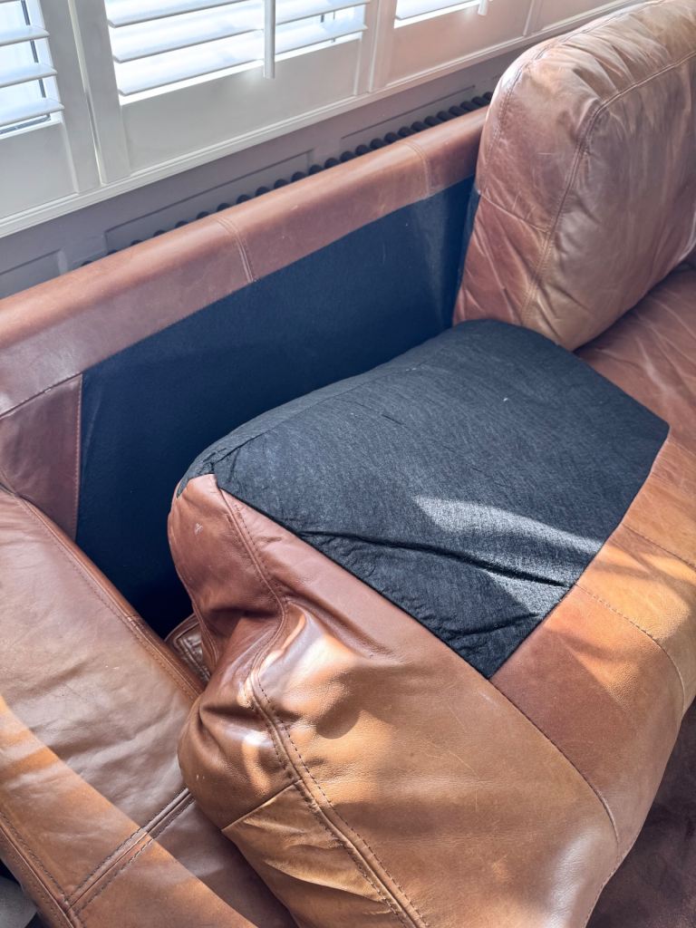 Tan Italian leather sofa original cost £2300