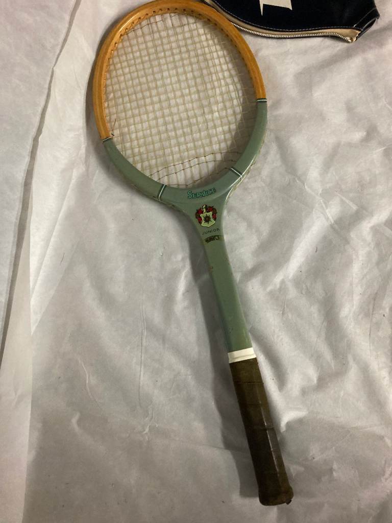 Vintage 1960s/70s Wooden Service Junior Tennis Racquet and Dunlop branded Head Cover