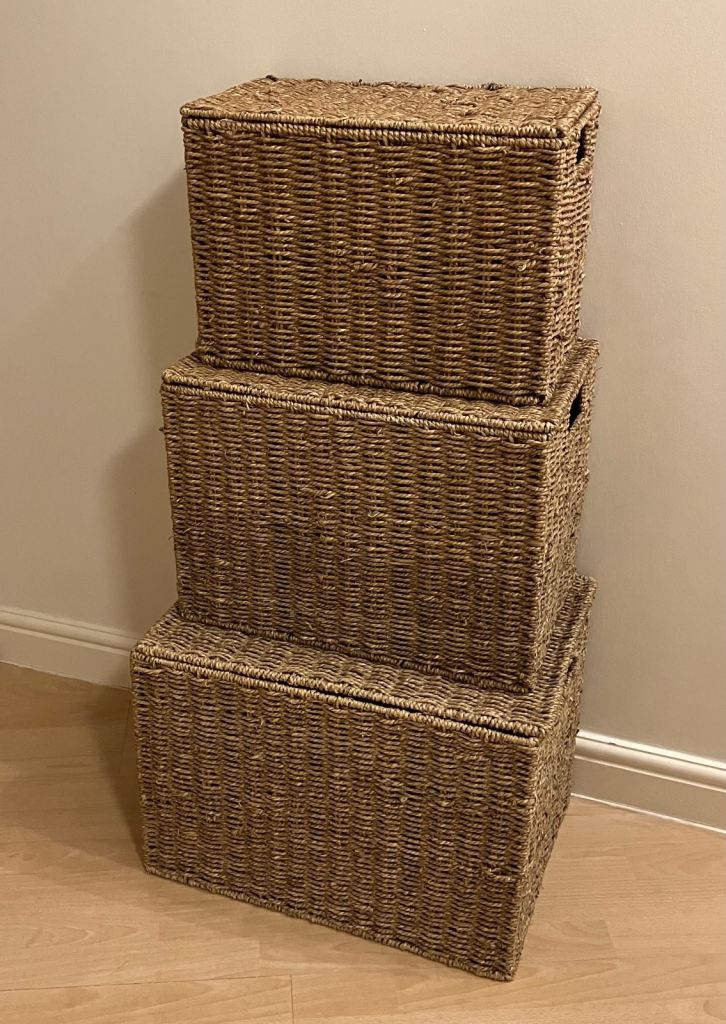 3 seagrass / wicker baskets nest of