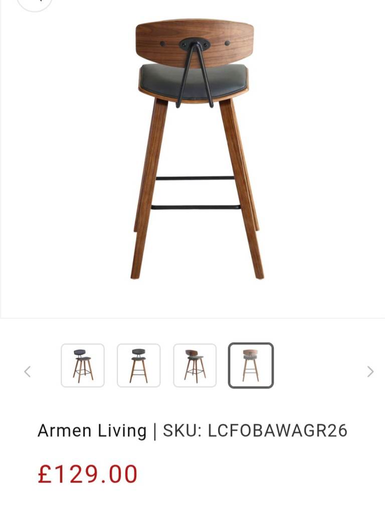 Brand new Grey Faux Leather and Walnut Wood Mid-Century Modern Bar Stool.. rrp £129.. can deliver