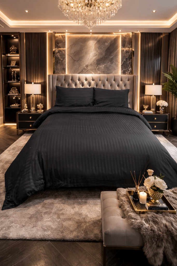 Emily Rose King Size 4 Piece Luxury Satin Striped Bedding Sets