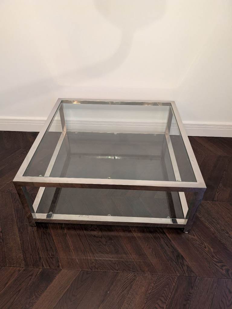 £800 XL Glass and Polished Chrome Coffee Table