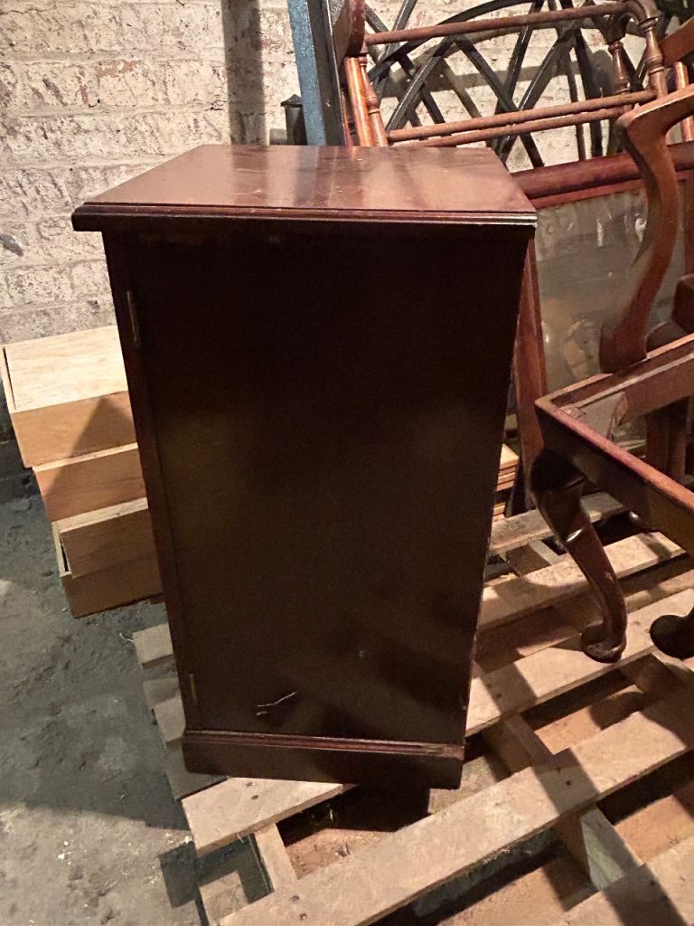 Bedside cabinet mahogany with walnut inlay . Fair Condition