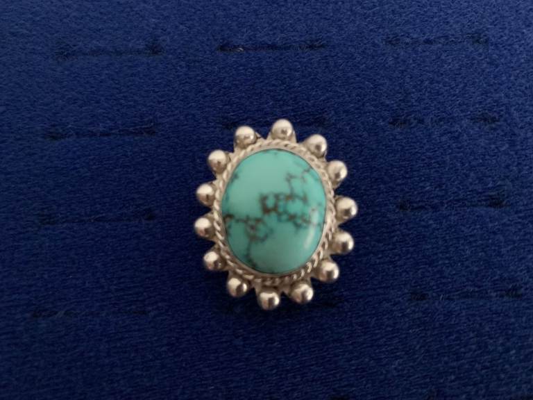 Vintage turquoise cabochon sterling silver ring size N 