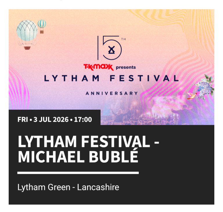 Michael Bublé Lytham Festival Ticket - Friday 3rd July 2026