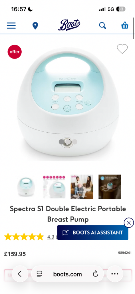 Spectra S1 Double Electric Portable Breast Pump