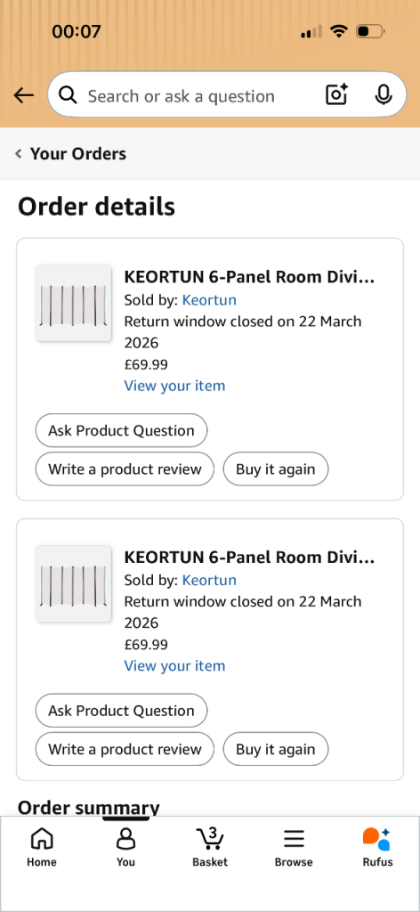 Keortun 6-Panel Room Divider Privacy Screen 304x183cm White - Leyton
