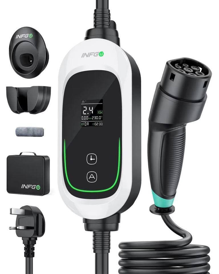 10m / 32.8ft Type 2 to 3-Pin EV Charger - Portable Adjustable 10A Lead