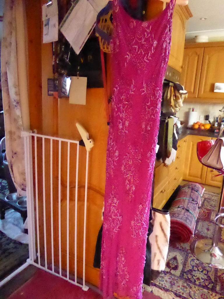 Fuschia Full Length Beaded Evening Dress – Size 14/16