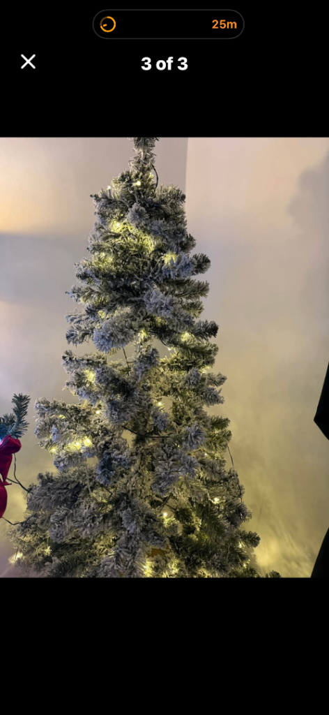 Flocked Christmas Tree with Lights - Good Condition