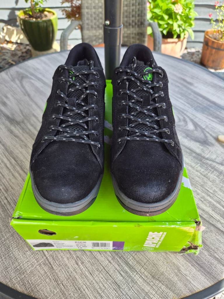 Apache Kick Black Leather Safety Trainers - Size 10, New