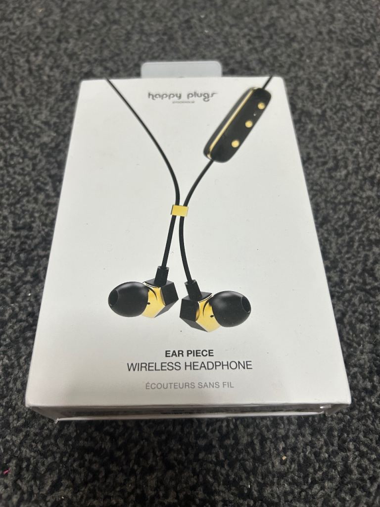 Happy Plugs Ear Piece Wireless Headphones – Black & Gold