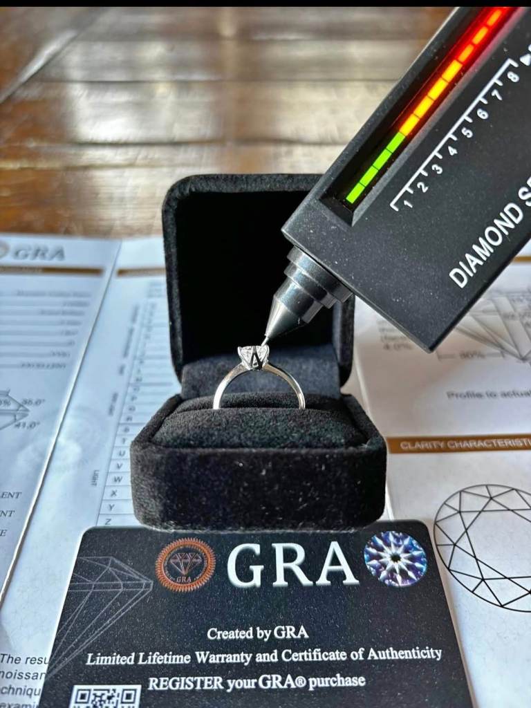 VVS1 Moissanite Engagement ring adjustable. Passes diamond test