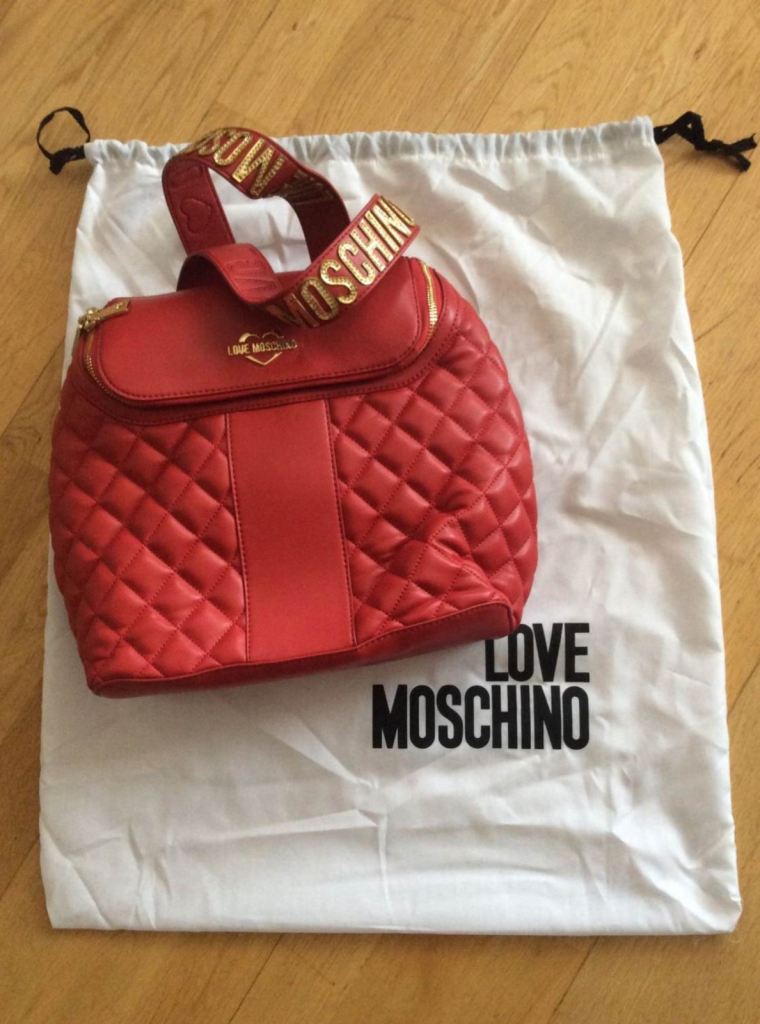 BRAND NEW AUTHENTIC MOSCHINO DESIGNER RED LEATHER BAG + DUST COVER (Handbag Rucksack Backpack)