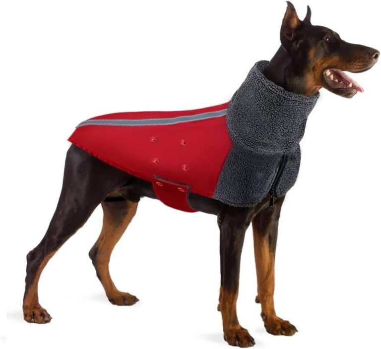 Red XXL Reflective Fleece Dog Jacket Coat with Opening for Leash 