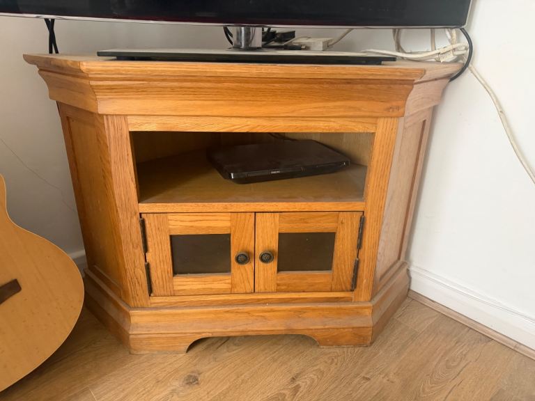 Wooden Corner TV Unit with Storage – Good Condition