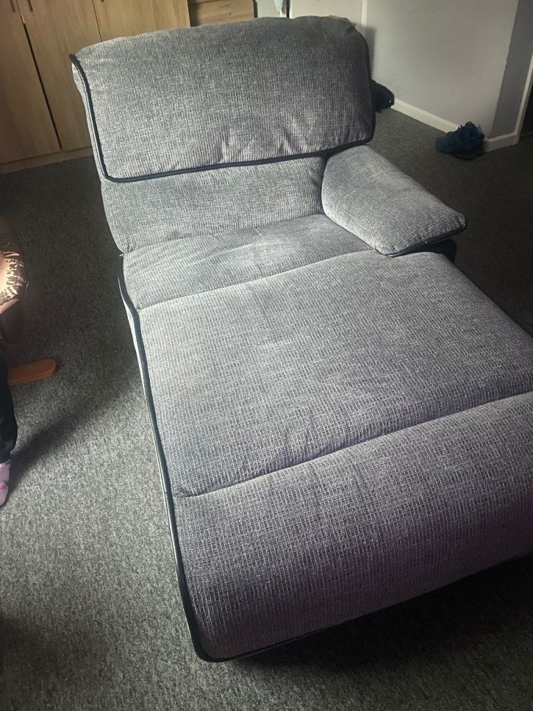 Grey Fabric Chaise Lounge Sofa – Good Condition