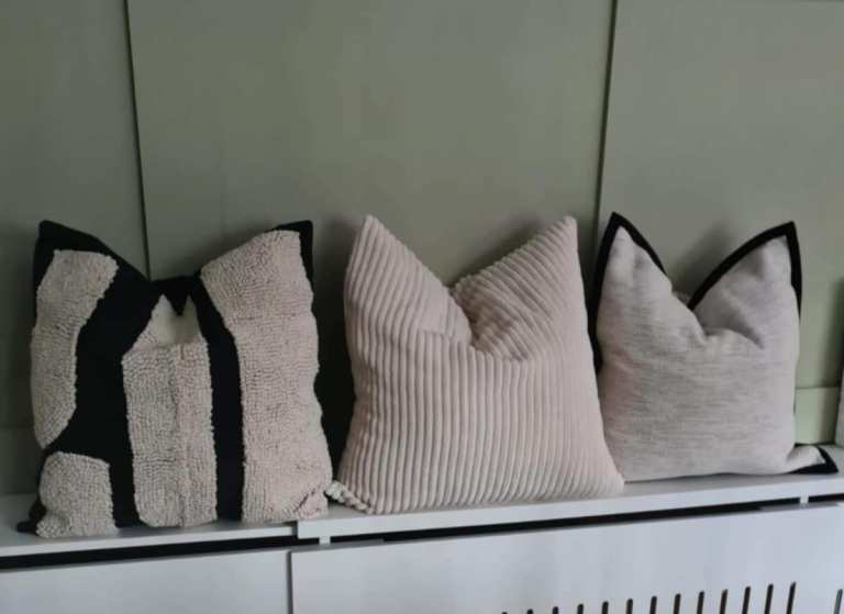 Cream ivory Monochrome set of 3 curdoroy cushions 