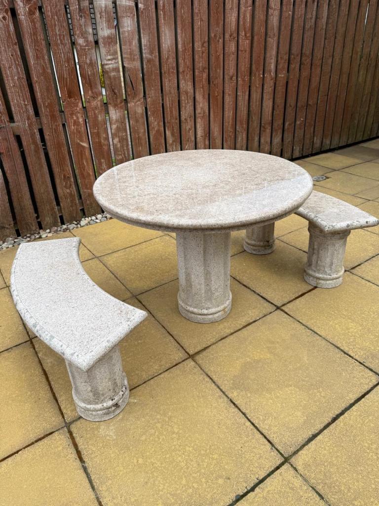 Cast Stone Table and 2 Benches 