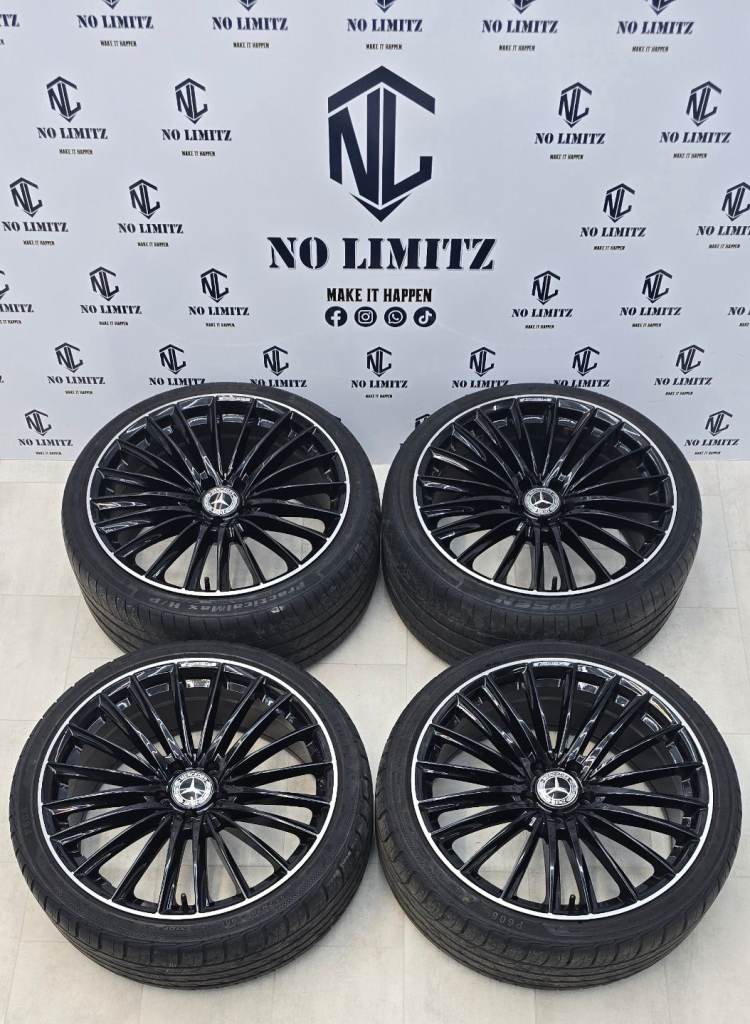 MERCEDES 20" AMG TURBINE STYLE ALLOY WHEELS WITH TYRES E CLASS 5x112 STAGGERED GLOSS BLACK