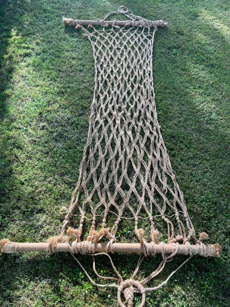 Rustic Rope Hammock with Wooden Bars – Good Condition