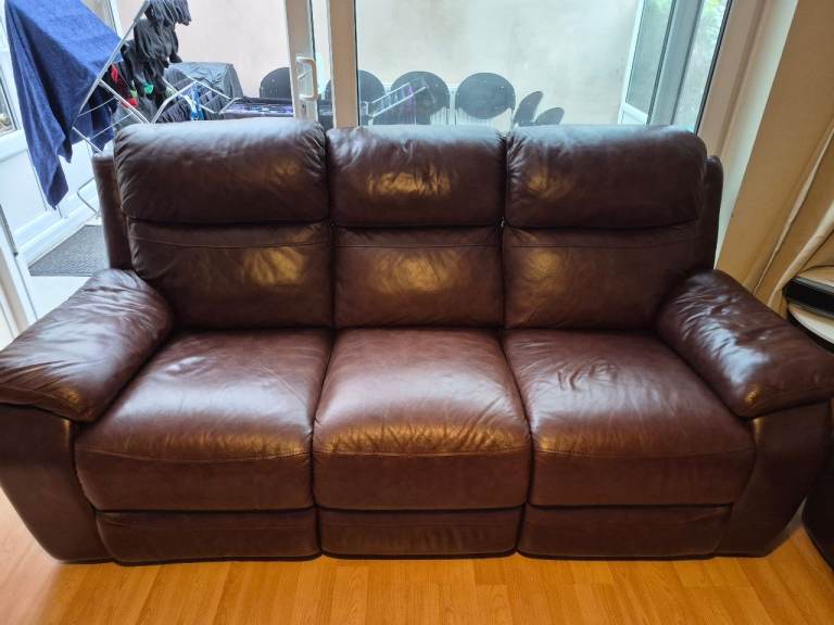 Harveys brown leather recliner sofa x2 