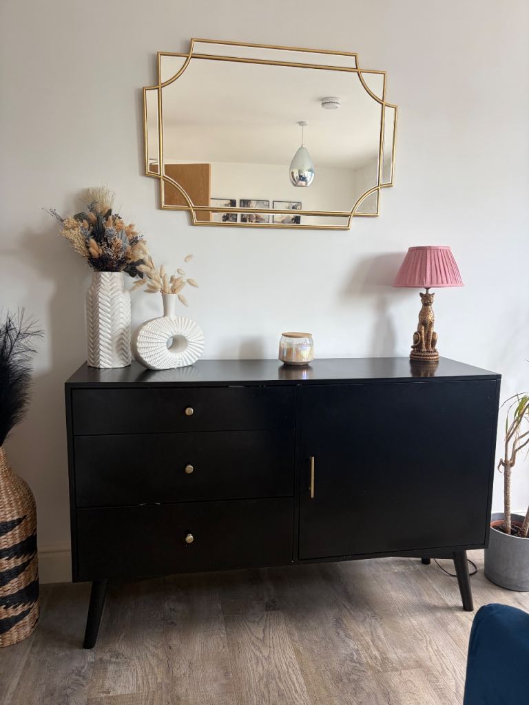 Black Wooden Sideboard with Gold Handles – Good Condition