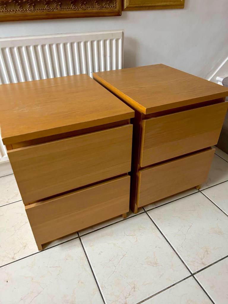 PAIR of IKEA MALM Chest of 2 Drawers / Bedside Cabinet in Oak - Delivery is possible