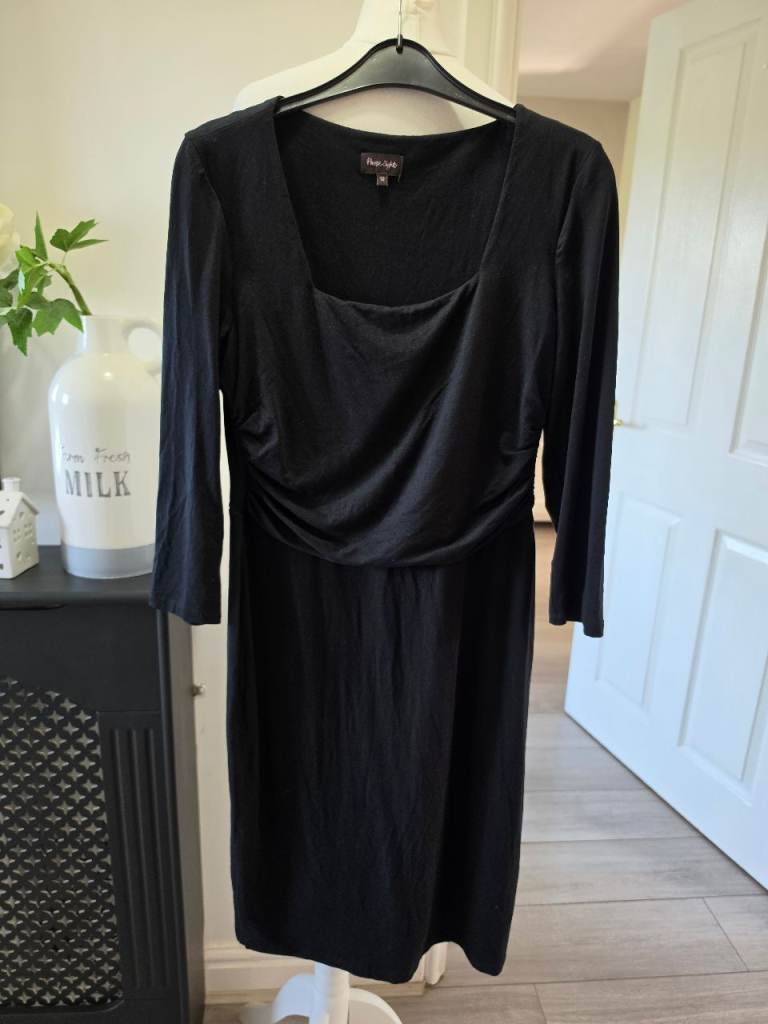 Phase Eight Black Square Neck Cropped Sleeve Stretchy Modal Mini Dress Size 12 