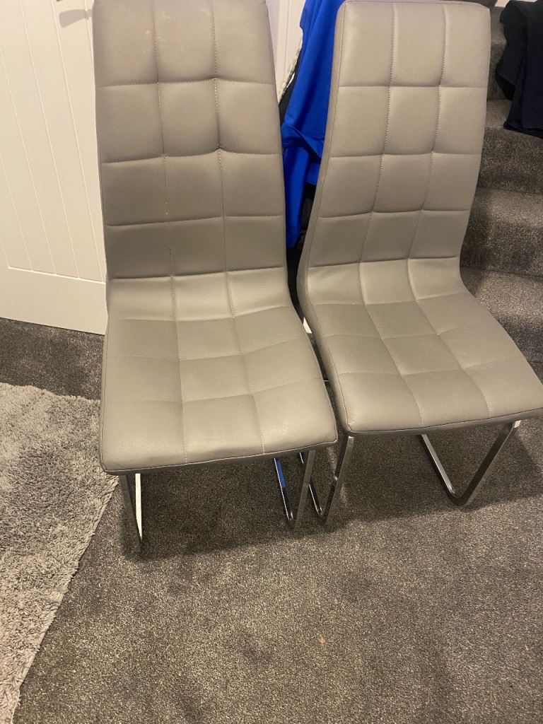Free Pair of Grey Faux Leather Dining Chairs with Chrome Legs – Good Condition