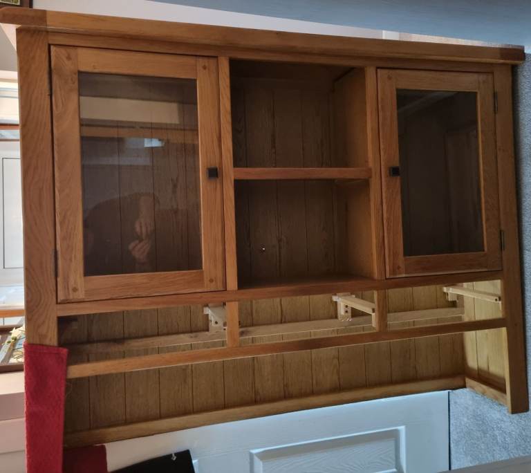 Solid Oak Dresser Top with Glass Doors and Matching Drawers