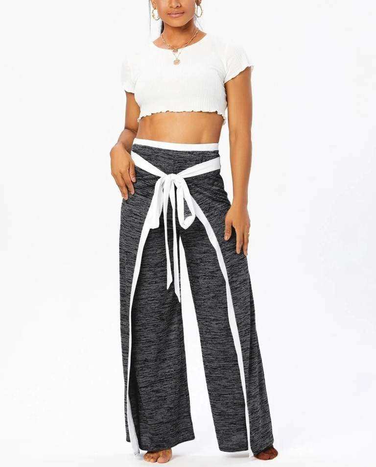 image for New Dark Grey Marl and White Wrap Wide Leg Pants Trousers. Size 18.POST OR COLLECT!