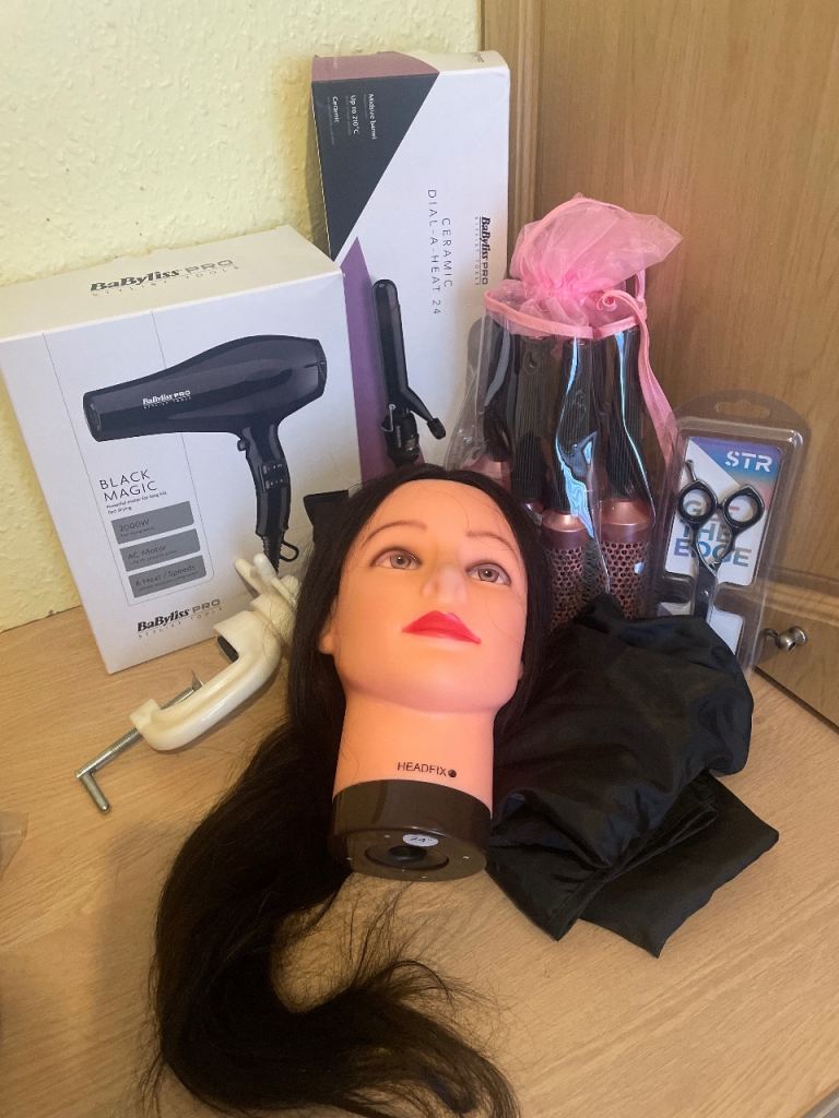 BaBylissPRO Stylist hairdresser Hair Dryer Curling Tong Brushes Scissors Mannequin Cape As NEW