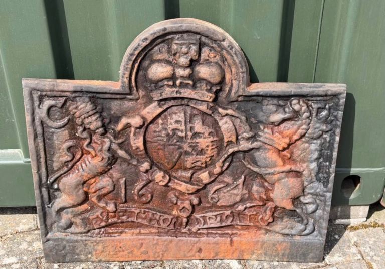 Cast Iron Fire Back with Coat of Arms 