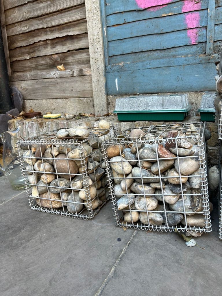 Gabion Baskets with Stones – Good Condition, Garden Decor