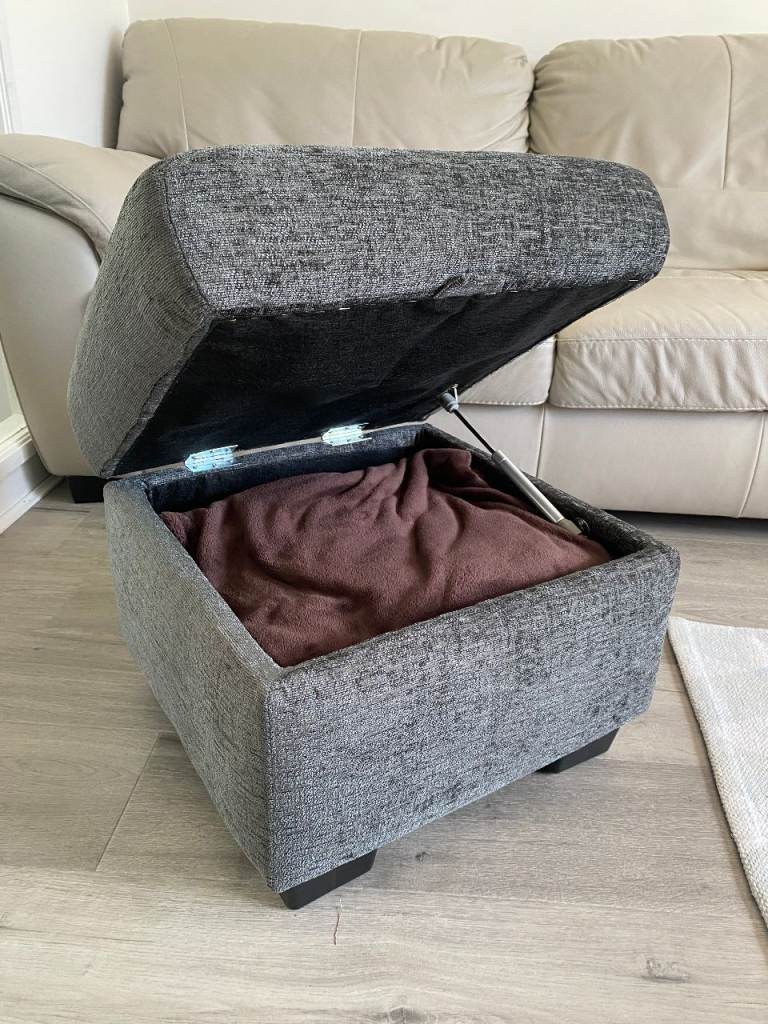 🪑 Grey Storage Footstool / Ottoman – Lift-Up Lid