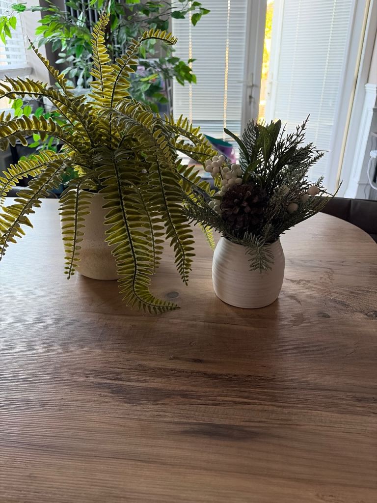 Two Decorative Ceramic Vases with Artificial Plants