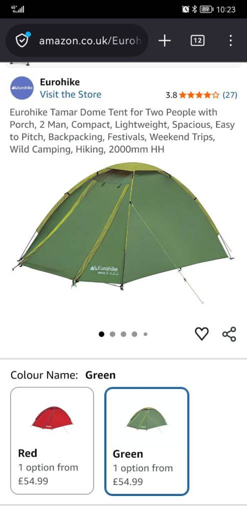 2 Man Dome Tent (Eurohike Tamar 2)