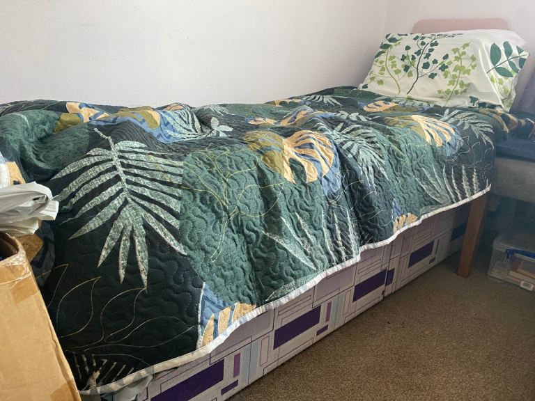 Small Single Divan Bed with Mattress and Headboard