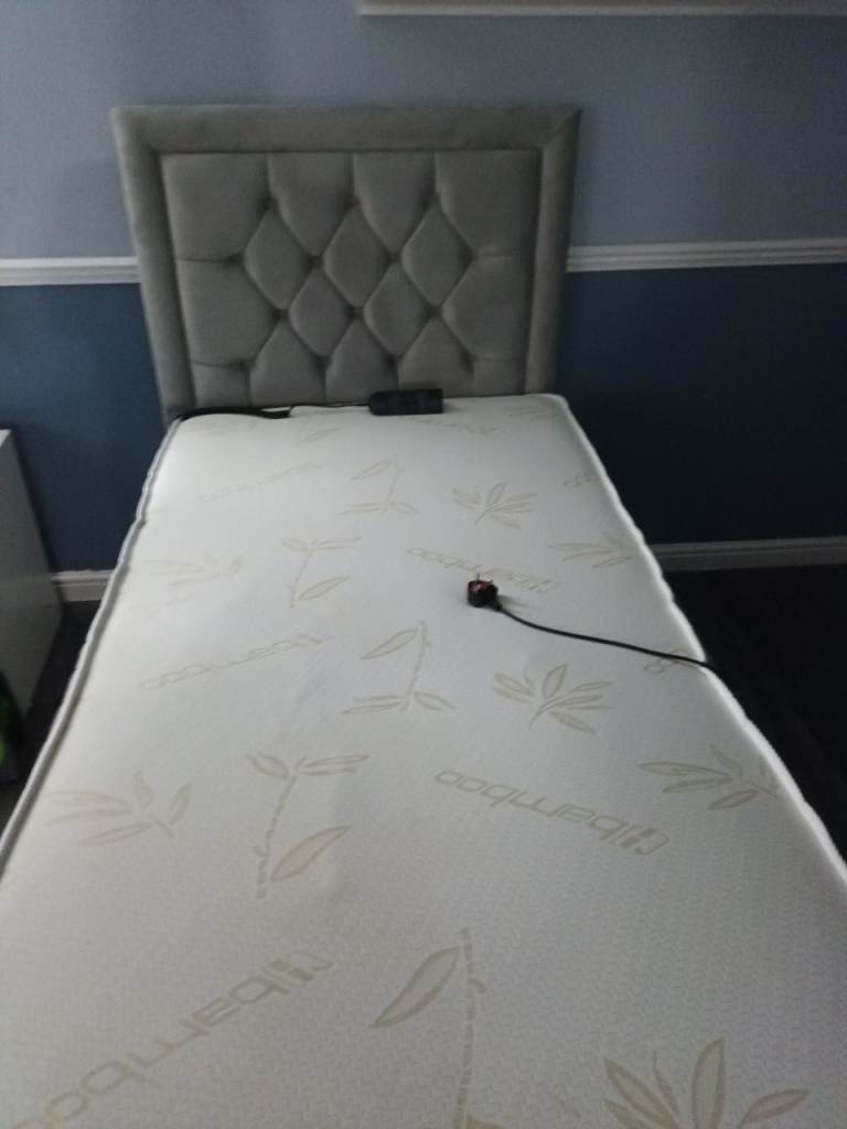 Grey crushed velvet single mobility bed
