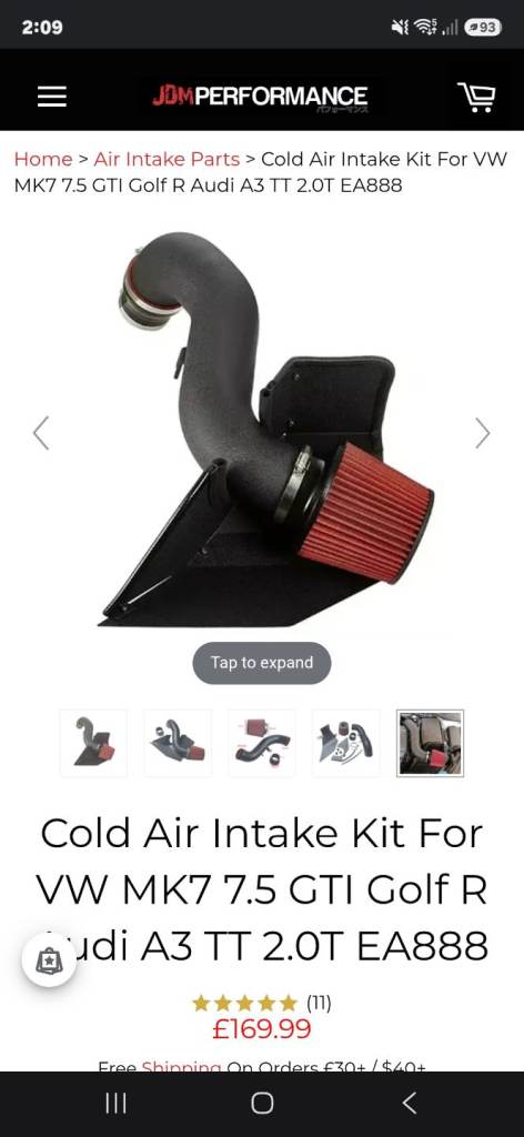 Induction kit for mk7 golf r