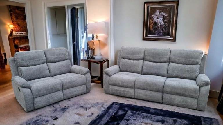 Toro Fabric Manual Recliner Sofa Set in Dark Grey (Brand New) £900