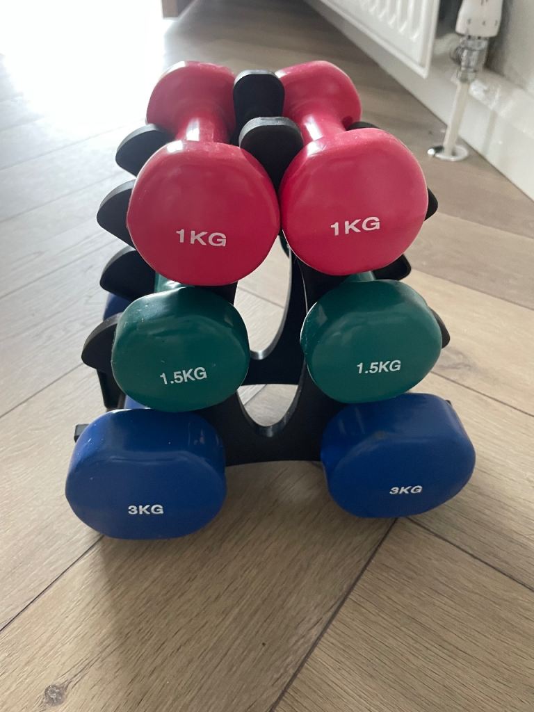 Women’s Dumbbell Weight Set with Stand – 1kg, 1.5kg, 3kg
